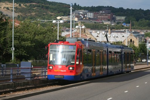Sheffield Supertram tram 101 at Netherthorpe Road stop