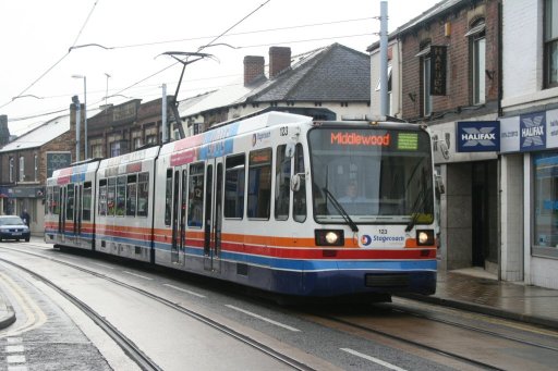 Sheffield Supertram tram 123 at Hillsborough