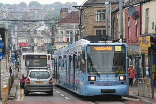 Sheffield Supertram tram 106 at Hillsborough stop