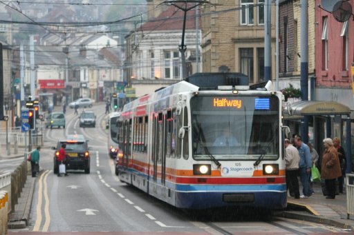 Sheffield Supertram tram 125 at Hillsborough stop