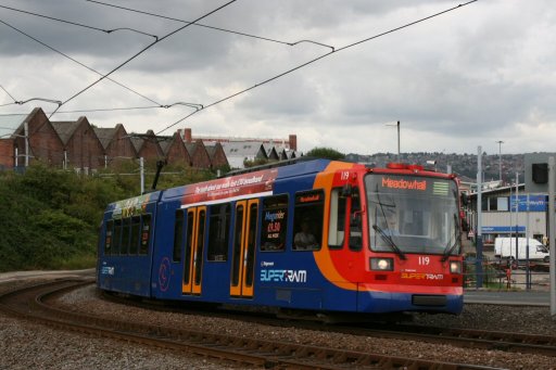 Sheffield Supertram tram 119 at Nunnery depot