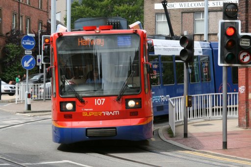 Sheffield Supertram tram 107 at Glossop Road
